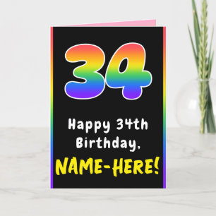 Carte 34e anniversaire : Arc-en-ciel coloré # 34, Nom pe