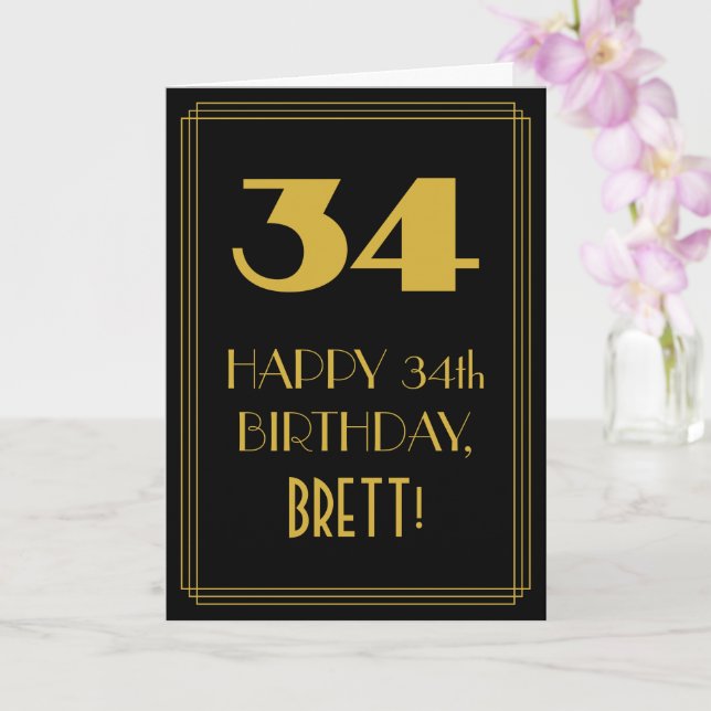 Carte 34e anniversaire ~ Art Déco Inspiré Look "34" & No (Orchidée)
