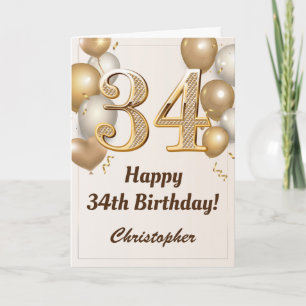 Carte 34e anniversaire Ballons d'or et Confetti Annivers