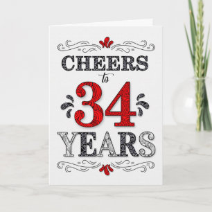 Carte 34e anniversaire Cheers en Motif noir blanc rouge