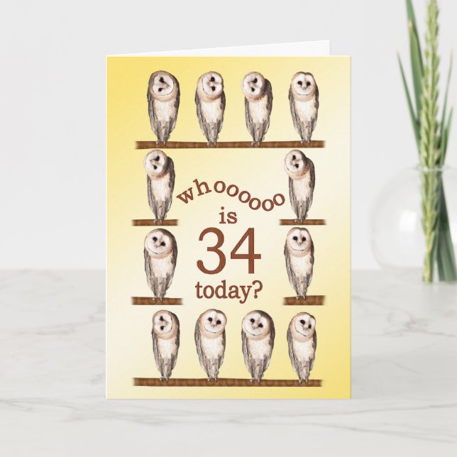 Carte 34e anniversaire, Curious owls card. (Devant)