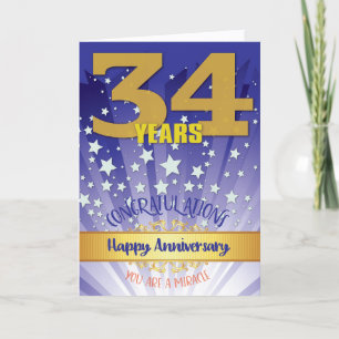 Carte 34e anniversaire de rétablissement chiffre gras