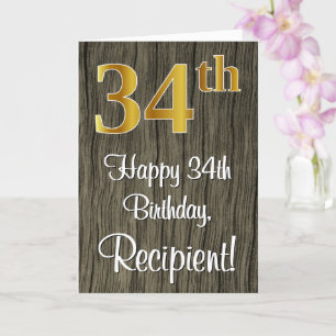 Carte 34e anniversaire : Elégant Faux Gold Look #, Faux