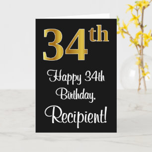 Carte 34e anniversaire ~ Elégant Luxueux Faux Gold Look
