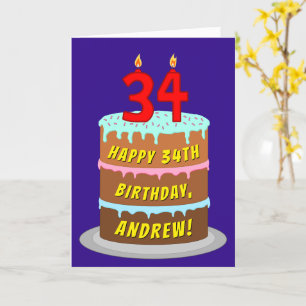 Carte 34e anniversaire : Fun Cake and Candles + Nom pers
