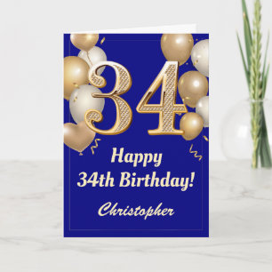 Carte 34e anniversaire Marine Bleu et Ballons d'or Confe