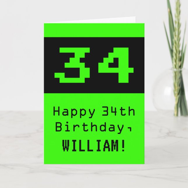 Carte 34e anniversaire : Nerdy / Geeky Style "34" et nom (Devant)