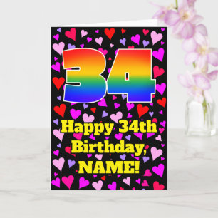 Carte 34th Birthday: Loving Hearts Pattern, Rainbow # 34