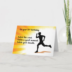 Carte 34th Birthday Man Running with Sunburst Arrière - 