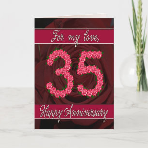 Carte 35e anniversaire avec rose et feuille