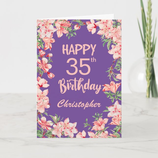 Carte 35e anniversaire de couleur rose violet rose rose  (Devant)