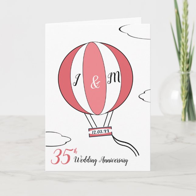 Carte 35e anniversaire du mariage corallien montgolfière (Devant)