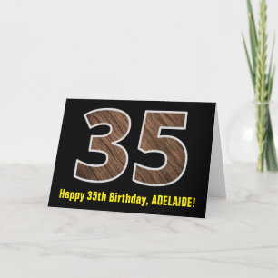 Carte 35e anniversaire : Nom + Motif Faux Wood Grain "35