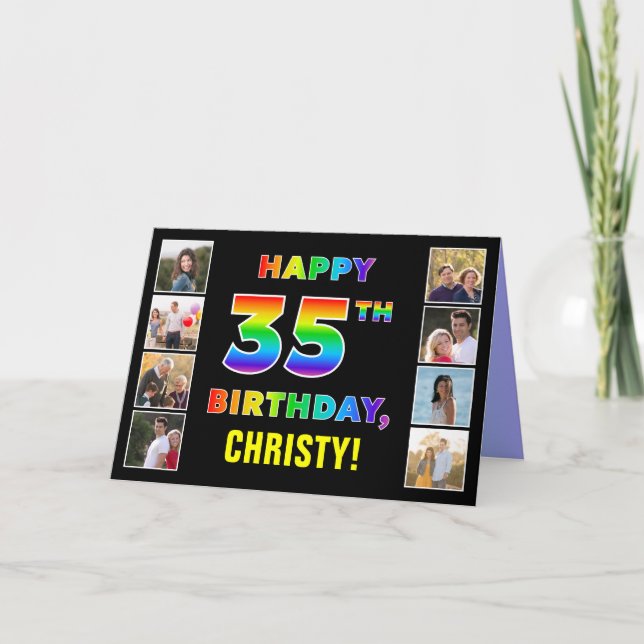 Carte 35e anniversaire : Rainbow Text, Custom Photos & N (Devant)