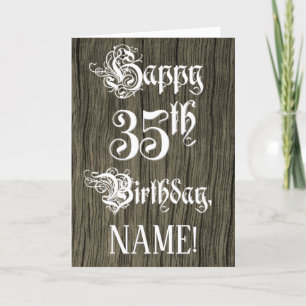 Carte 35th Birthday: Fancy, Elegant Text; Faux Wood Look