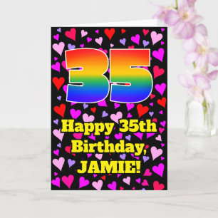 Carte 35th Birthday: Loving Hearts Pattern, Rainbow # 35