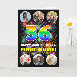 Carte 36e anniversaire : Arc-en-ciel amusant #, Nom pers