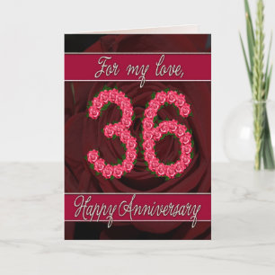 Carte 36e anniversaire avec rose et feuille