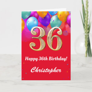 Carte 36e anniversaire Ballons rouges et dorés