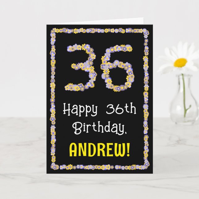 Carte 36e anniversaire : Floral Flowers Numéro, Nom pers (Petite plante)