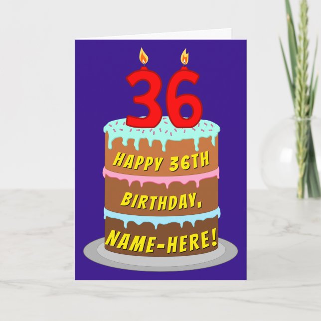 Carte 36e anniversaire : Fun Cake and Candles + Nom pers (Devant)