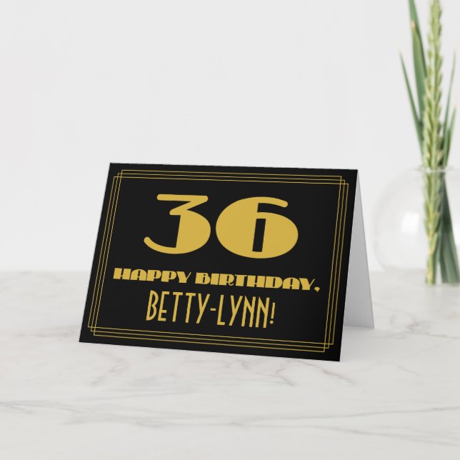 Carte 36e anniversaire : Nom + Art Déco Inspiré Look "36 (Devant)