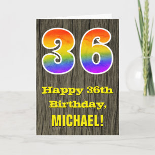 Carte 36e anniversaire : Rustique Faux Wood Look, Arc-en