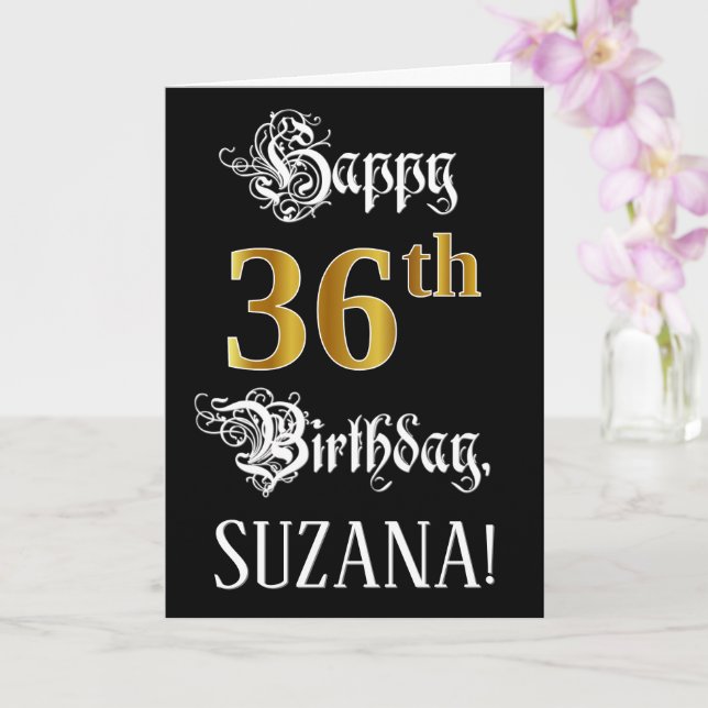 Carte 36e anniversaire — Script fantaisie; look or Faux; (Orchidée)