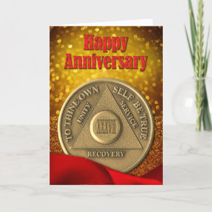 Carte 37 Année AA Parties scintillant Pièce Joyeux Anniv