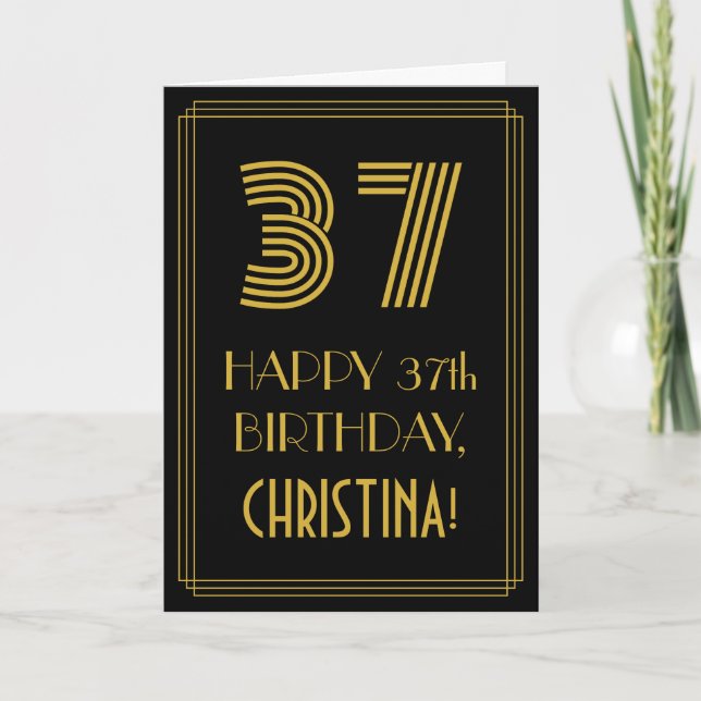 Carte 37e anniversaire : Art Déco Inspiré Look "37" & No (Devant)