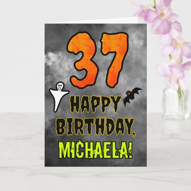 Carte 37e anniversaire : Eerie Halloween Thème + Nom per (Orchidée)