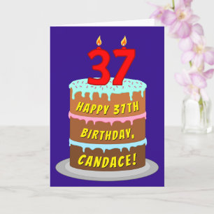 Carte 37e anniversaire : Gâteau et bougies amusants + No