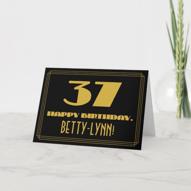 Carte 37e anniversaire : Nom + Représentation Art Déco I (Devant)