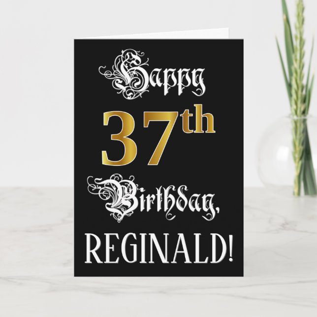 Carte 37e anniversaire — Script fantaisie; look or Faux; (Devant)