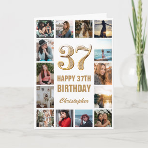 Carte 37e Joyeux Anniversaire Collage photo d'or et blan