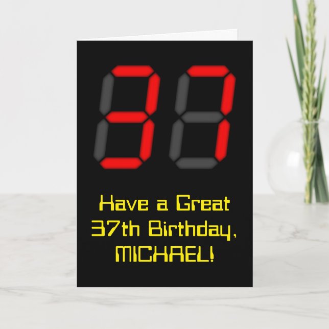 Carte 37ème anniversaire : Rouge Digital Clock Style "37 (Devant)