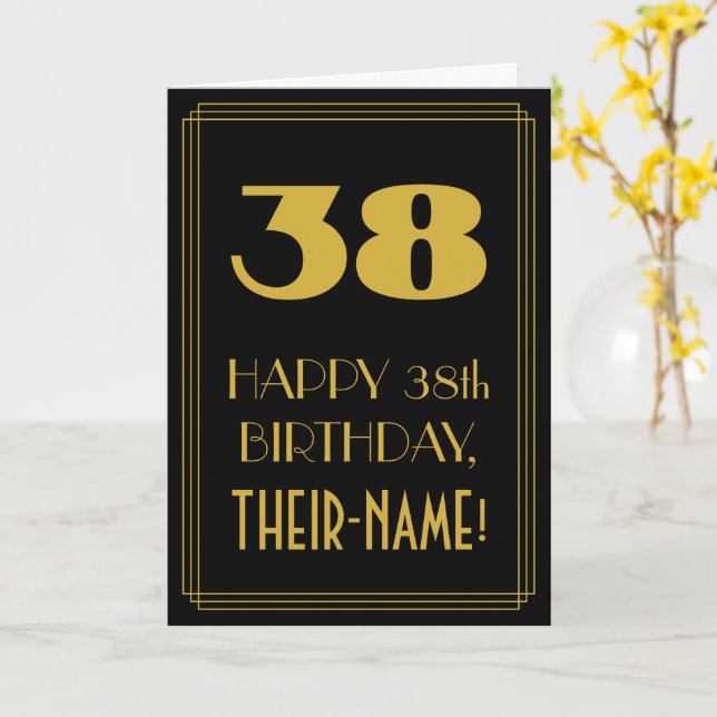 Carte 38e anniversaire - Art Déco Inspiré Look "38" & No (Fleur jaune)