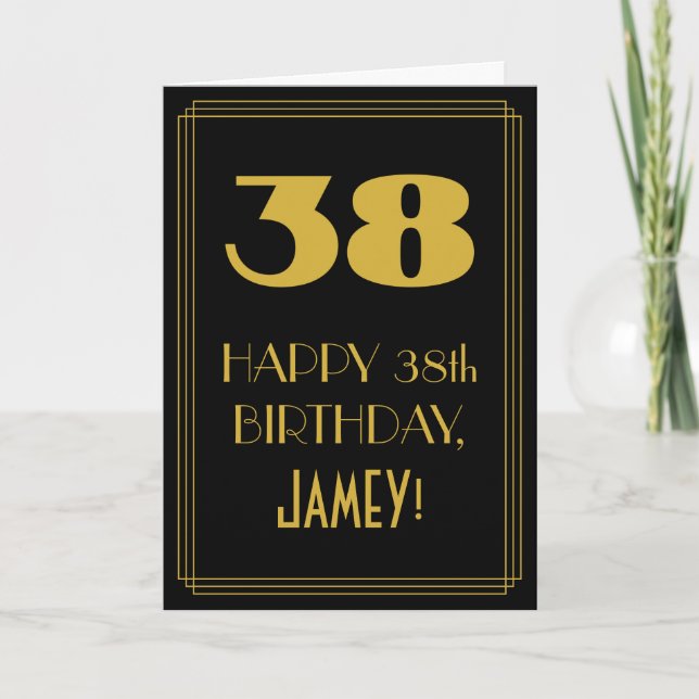 Carte 38e anniversaire ~ Art Déco Inspiré Look "38" & No (Devant)