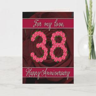 Carte 38e anniversaire avec rose et feuille
