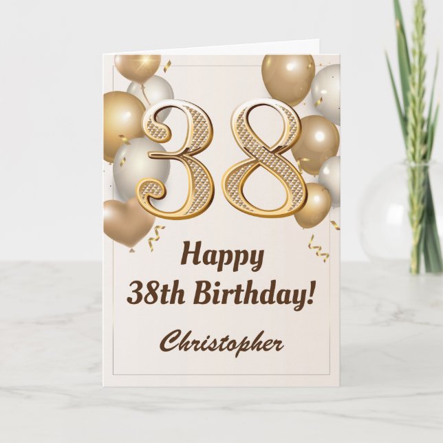 Carte 38e anniversaire Ballons d'or et Confetti Annivers (Devant)