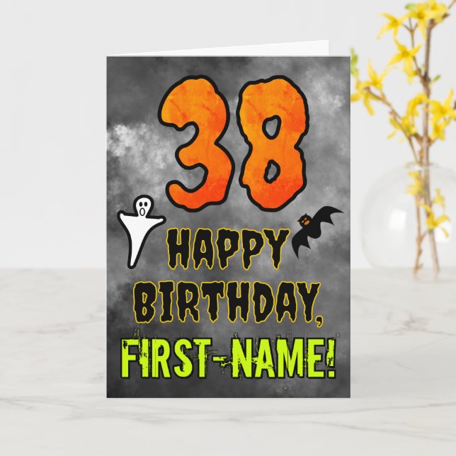 Carte 38e anniversaire : Eerie Halloween Thème + Nom per (Fleur jaune)