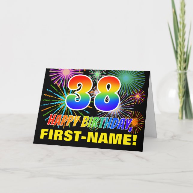 Carte 38e anniversaire : Gras, Amusants, Feu d'artifice, (Devant)