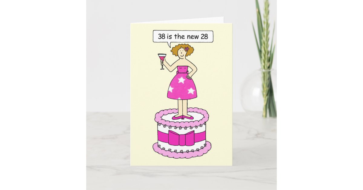 Carte 38e Anniversaire Humour Dame Sur Un Gateau Geant Zazzle Ca