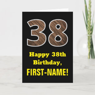 Carte 38e anniversaire : Nom, Motif Faux Wood Grain "38"