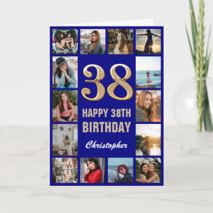 Carte 38e Joyeux Anniversaire Marine Bleu & Gold Photo C