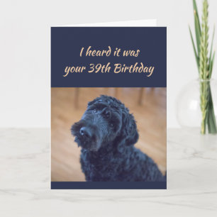 Carte 39e anniversaire amusant mignon bouclé noir chien 