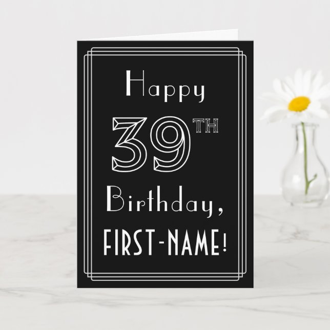 Carte 39e anniversaire : Art Déco Style # 39 & Nom perso (Petite plante)