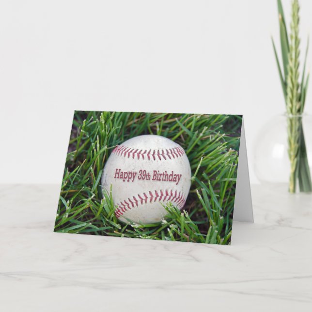 Carte 39e anniversaire baseball dans l'herbe (Devant)