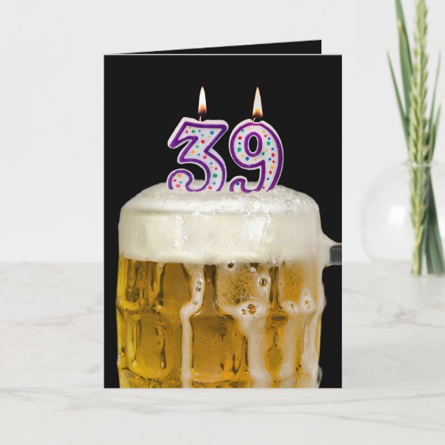 Carte 39e Anniversaire Bière en noir (Devant)