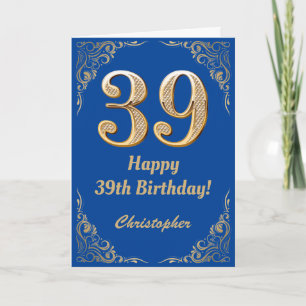 Carte 39e anniversaire Cadre Parties scintillant bleu et